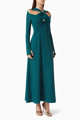 chats by c dam green dress Buy CHATS by C.DAM Green Off-shoulder Cut-out Midi Dress in Jersey-knit For  Women Online