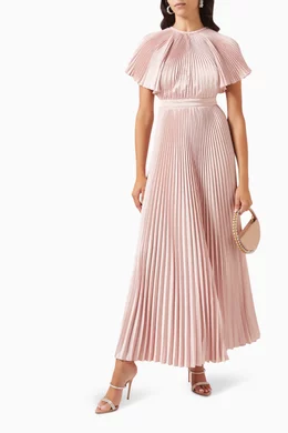 open lace back dress EXQUISE FLORAL PUFF SHOULDER MIDI DRESS,PINK