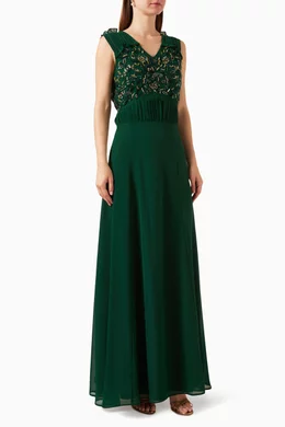 Buy Raishma London Green Embellished Gown in Georgette For Women Online |  Ounass Oman