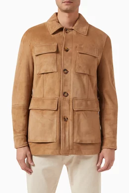 Buy Brunello Cucinelli Neutral Field Jacket in Suede