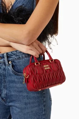 Buy Miu Miu Red Mini Arcadie Top-handle Bag in Matelassé Nappa For