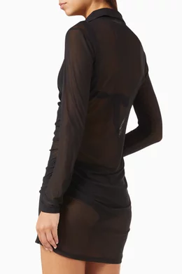 good american mesh ruched mini dress Black Sheer Mesh Ruched Mini Dress