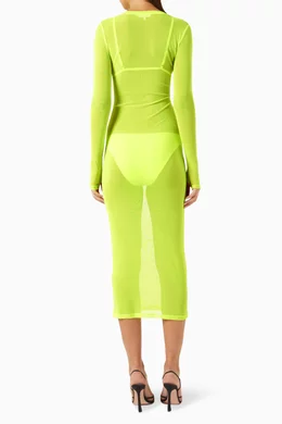 Buy Good American Green Sheer Midi Dress in Recycled Mesh For Women Online  | Ounass Oman