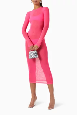 good american sheer mesh midi dress GOOD AMERICAN Stretch recycled-mesh midi dress