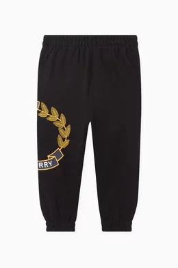 Buy Burberry Black Oak Leaf Crest Logo print Sweatpants in Cotton For Boys Online Ounass Oman