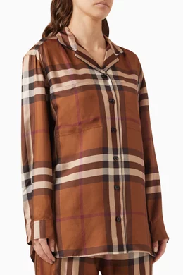 Buy Burberry Brown Jackie Check-print Pyjama Shirt in Silk For