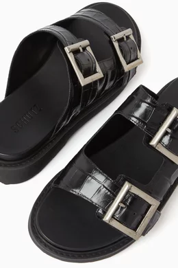 Buy Schutz Black Nola Platform Sandals in Croc-embossed Leather