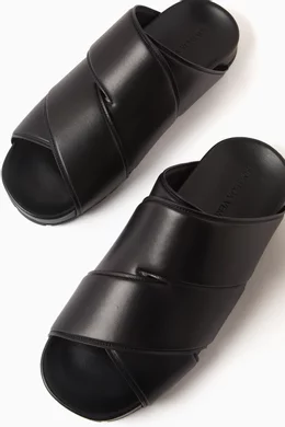 Buy Bottega Veneta Black Bridge Sandals in Calfskin Leather For