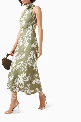 Buy Reformation Green Casette Floral-print Midi Dress in Linen For Women  Online | Ounass Oman