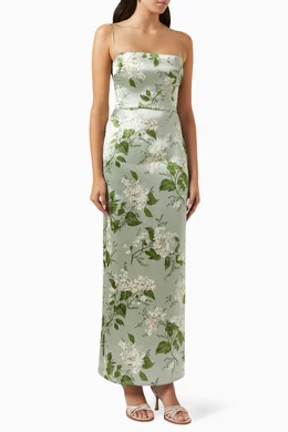 green silk dress reformation Giana Floral Midi Dress, Green Floral – Jolie Moi Retail main image 0