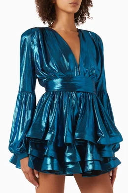 bedouin metallic mini dress Bronx and Banco Bedouin Blouson-Sleeve Metallic Mini Dress