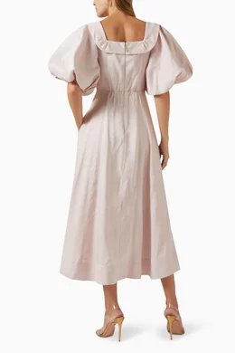 aje jessica frill midi dress Buy Aje Pink Jessica Frill Midi Dress in Linen-blend For Women Online