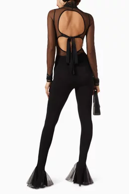 Buy Nensi Dojaka Black Sheer High-neck Bodysuit in Stretch-mesh