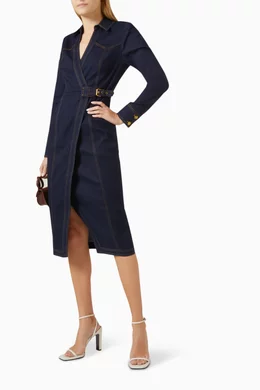 veronica beard arlington denim wrap dress Buy Veronica Beard Blue Arlington Denim Wrap Dress in Cotton For Women  Online