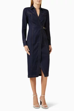 tie belt denim dress Short Laine Front Long Light tone buttons SHEIN LUNE Women's Loose Color:Cherry Combo RS26D3