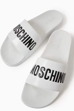 Buy Moschino White Logo Pool Slides in TPU For Men Online Ounass