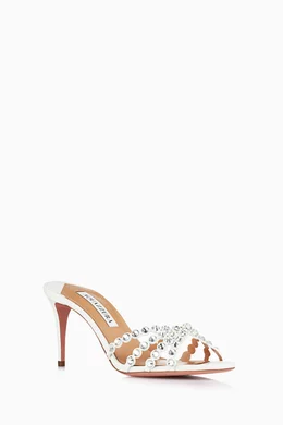 Buy Aquazzura White Tequila 75 Mule Sandals in Nappa Leather For