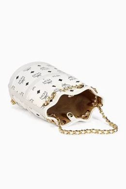Buy MCM White Mini Aren Chain Backpack in Visetos For Women  display picture 3