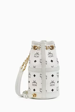 Buy MCM White Mini Aren Chain Backpack in Visetos For Women  display picture 2