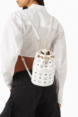 MCM White Logo Mini Aren Backpack Purse With Chain MCM Aren Mini Visetos Canvas Chain White Backpack main image 3