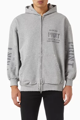 Buy Balenciaga Grey Small Fit Zip-up Hoodie in Cotton For Women