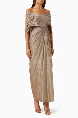 Buy Vione Gold Jacqline Off shoulder Gown For Women Online Ounass Oman