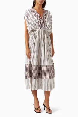 Buy LemLem Neutral Tigist Plunge-neck Midi Dress in Cotton For Women Online  | Ounass Oman