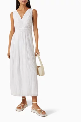 open lace back dress Vince Wilted Peony Pleated V-Neck Dress in White Peony main image 0