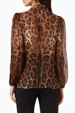 Buy Dolce Gabbana Brown Leopard-print Shirt in Chiffon For Women