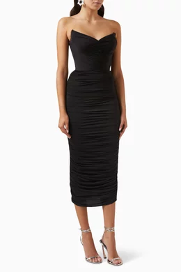 alex perry black strapless dress Strapless Corset Ruched Column in Crepe Jersey