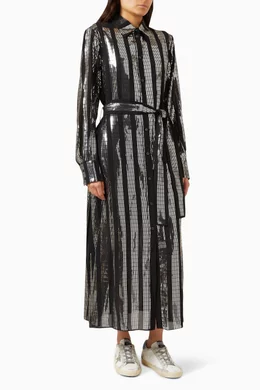 Buy GOLDEN GOOSE Black Journey Striped Lam Maxi Dress in Georgette For  Women Online | Ounass Oman