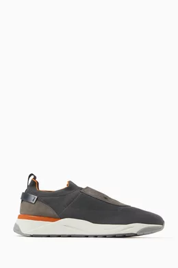 Buy Santoni Grey Flin Sneakers in Nubuck Stretch Fabric For Men
