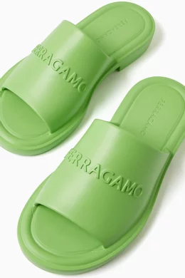 Buy Ferragamo Green Giuneva Slides in Rubber For Men Online  display picture 1