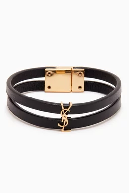 【Saint Laurent】CASSANDRE DOUBLE-STRAND BRACELET◆758230BL4 Saint Laurent Cassandre double-strand Leather Bracelet