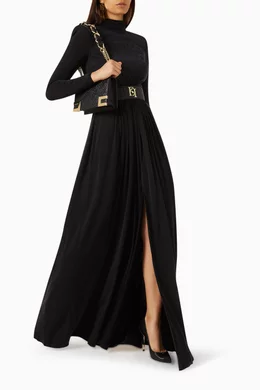 elisabetta franchi long dress with embroidery Elisabetta Franchi Crepe Bustier Maxi Dress | Black
