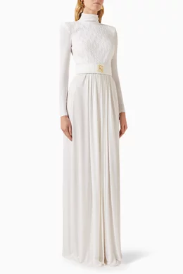 Buy Elisabetta Franchi White Embossed-embroidery Maxi Dress in Jersey For  Women Online | Ounass Oman