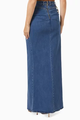 Buy Elisabetta Franchi Blue Draped Maxi Skirt in Denim For
