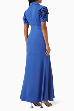 Buy Badgley Mischka Blue Rosette Ruffle Gown in Stretch-crepe For Women  Online | Ounass Oman