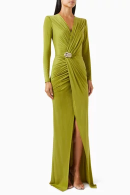 Buy Elisabetta Franchi Green Rhinestone-embellished Maxi Dress For Women  Online | Ounass Oman