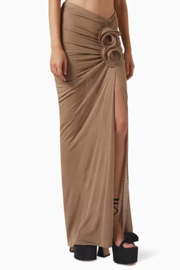 Buy Magda Butrym Neutral 3D Floral Applique Maxi Skirt in Jersey For Women Online Ounass Oman