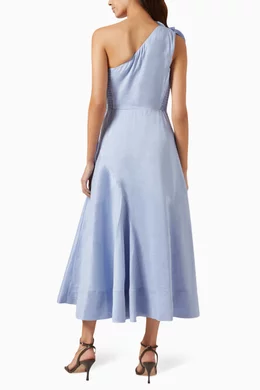 corset midi floral dress Olivaceous White & Blue Floral Corset Midi Dress – Size L