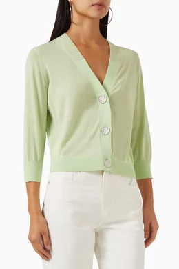 Buy Tory Burch Green Embossed Cropped Cardigan in Cotton Online for Women Ounass Oman