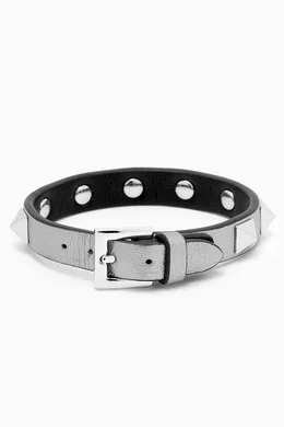 Buy Valentino Garavani Silver Valentino Garavani Rockstud Bracelet in Leather Online for Women Ounass Oman