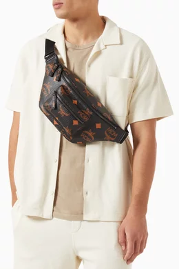 Buy MCM Black Medium Fursten Belt Bag in Maxi Visetos Canvas For UNISEX Online Ounass Oman