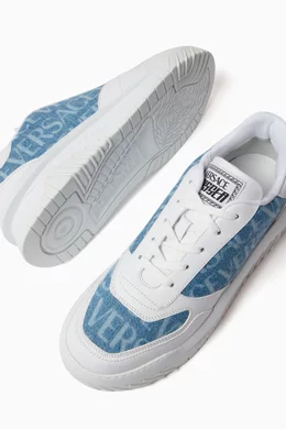 Buy Versace Blue Odissea Logo Sneakers in Cotton and Leather For