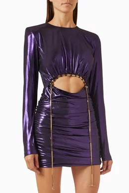 cut out metallic jersey mini dress Nasira Cut Out Long Sleeve Metallic Jersey Mini Dress in Copper Bronze