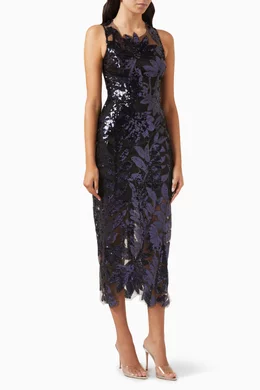 Buy Milly Blue Kinsley Floral Garden Sequin Midi Dress For Women Online |  Ounass Oman