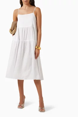 enza costa cotton tiered dress Enza Costa Cotton Strappy Tiered Midi Dress