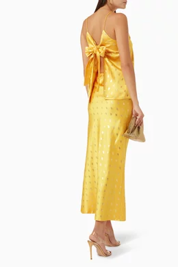Buy Never Fully Dressed Yellow Mason Tie-front Gold-fleck Top in Satin For  Women Online | Ounass Oman