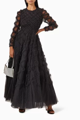 needle and thread black dress Needle & Thread Sylvia Rose Round Neck Ankle Gown Black US 2